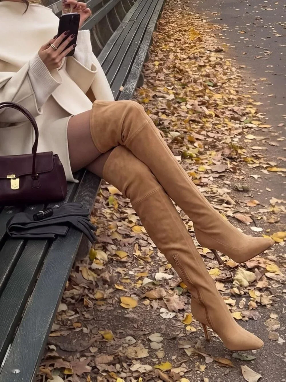 Chic Over the Knee High Boots with Kitten Heel & Zip Closure - Stylish Thigh